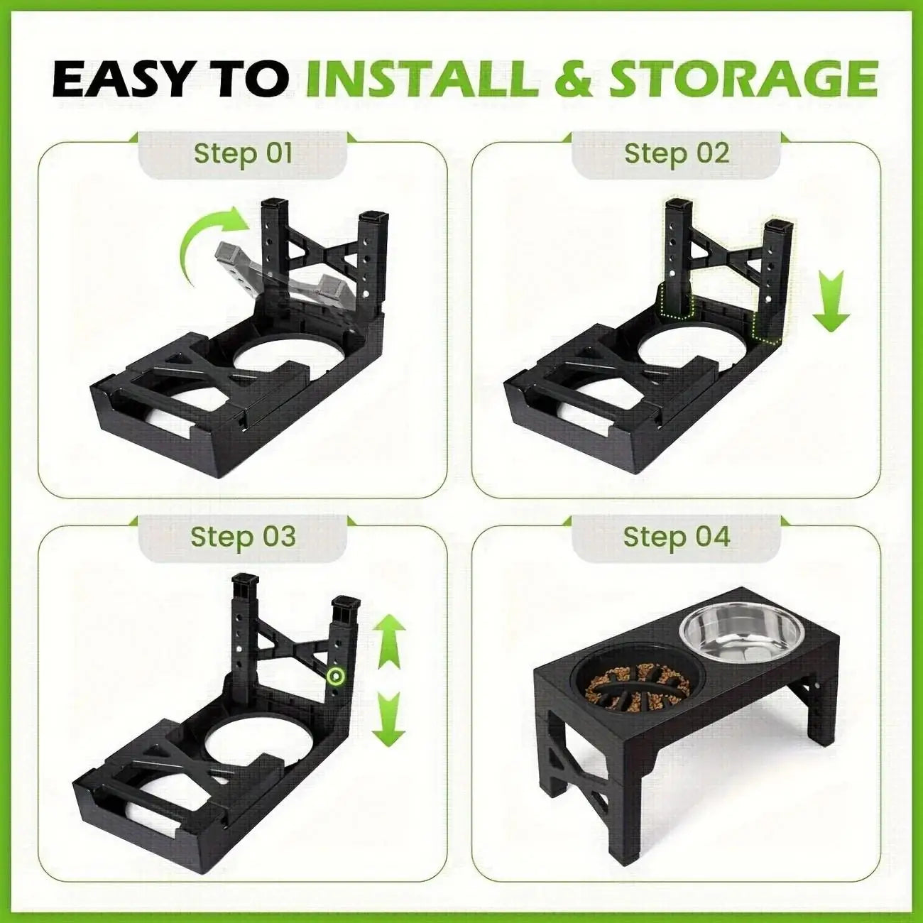 Raised Elevated Adjustable Dog Bowl Stand With Stainless Steel Bowls