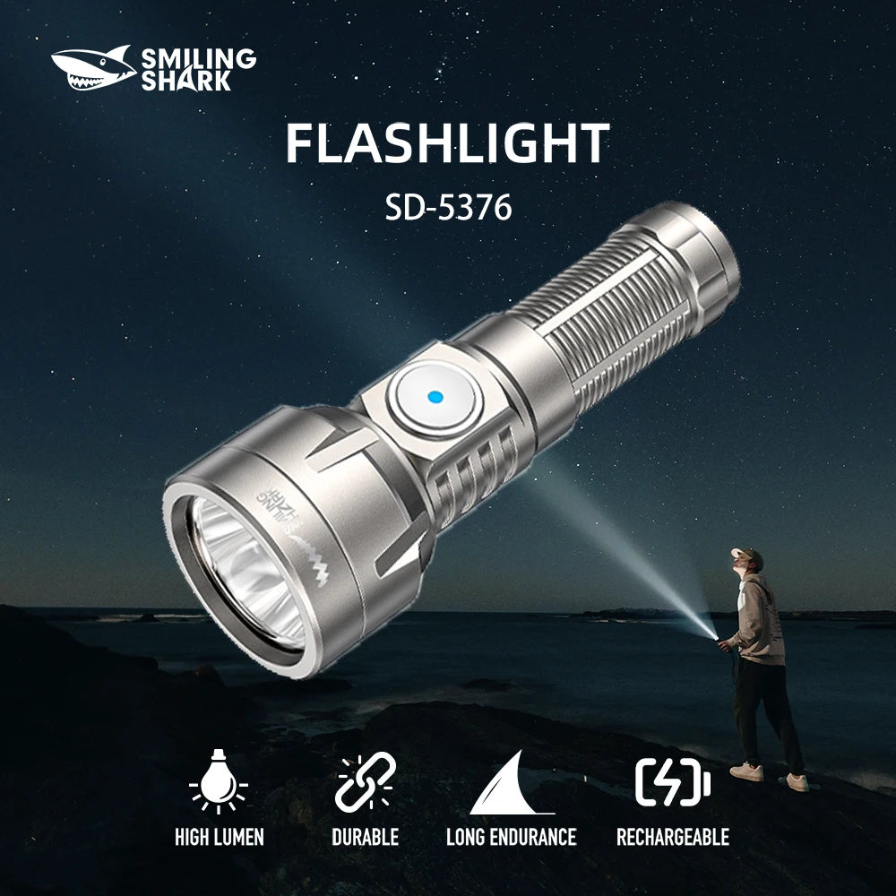Smiling Shark Rechargeable LED Flashlight Super Bright Handheld Aluminum Lamp