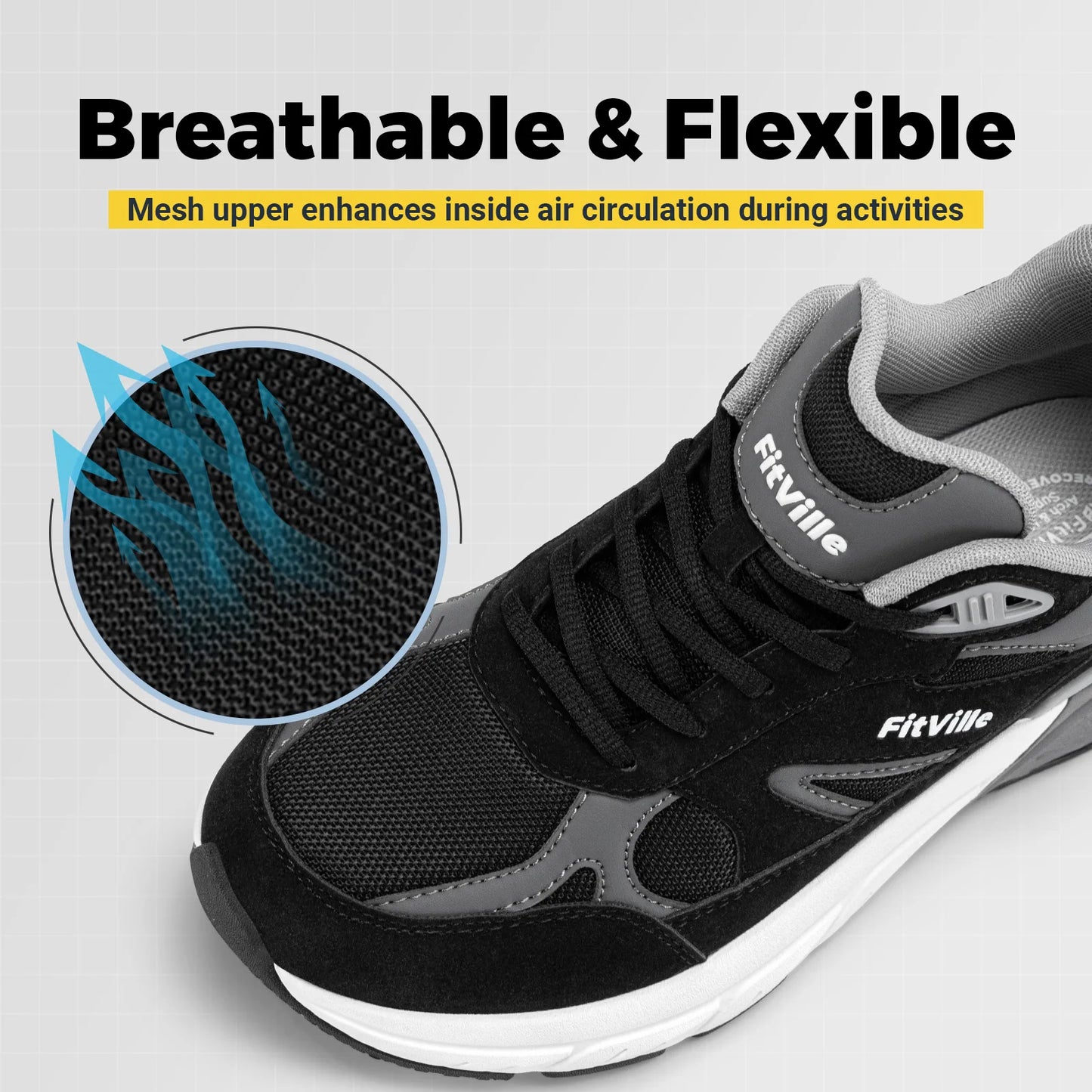 FitVille Newest Walking Shoes for Men Wide Width Sneakers with Arch Support for Flat Feet Heel Pain Relief Plantar Fasciitis