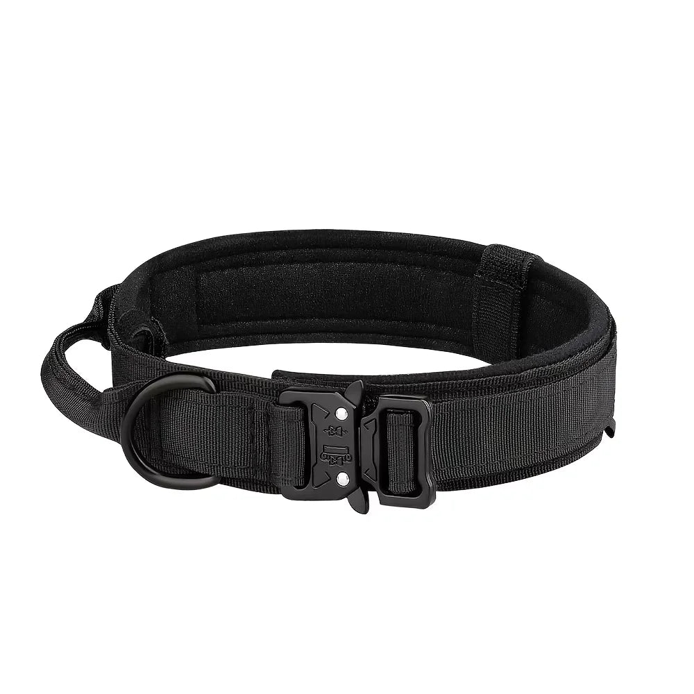 Adjustable Tactical Dog Collar Leash Control Handle Padded Nylon Buckle