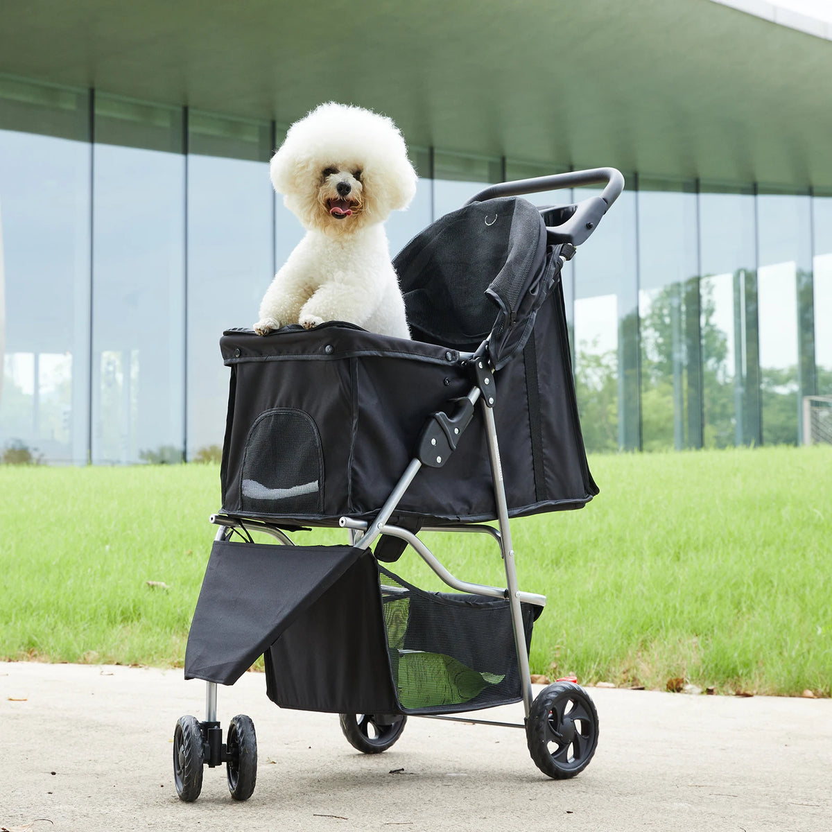 Dumos 3 Wheels Foldable Pet Stroller Vented Basket Outdoor Travel