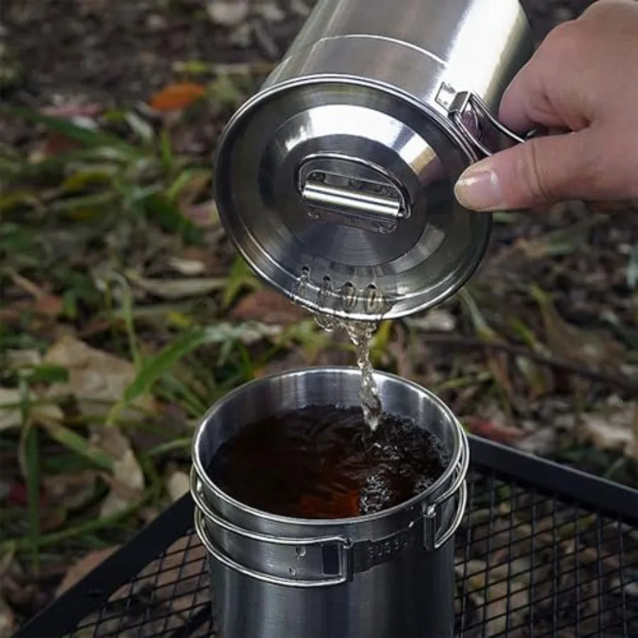 Foldable Stainless Steel Camping Cookware Pot Set With Vented Lid