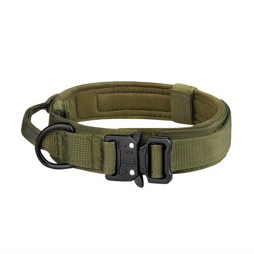 Adjustable Tactical Dog Collar Leash Control Handle Padded Nylon Buckle