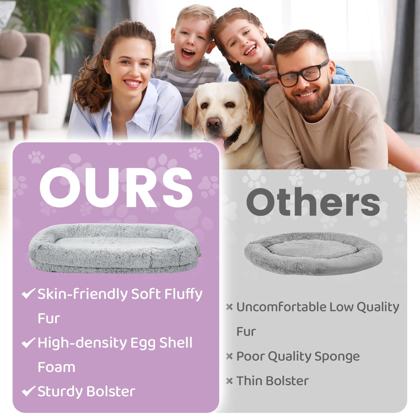 Orthopedic Human Dog Bed With Removable Faux Fur Cover