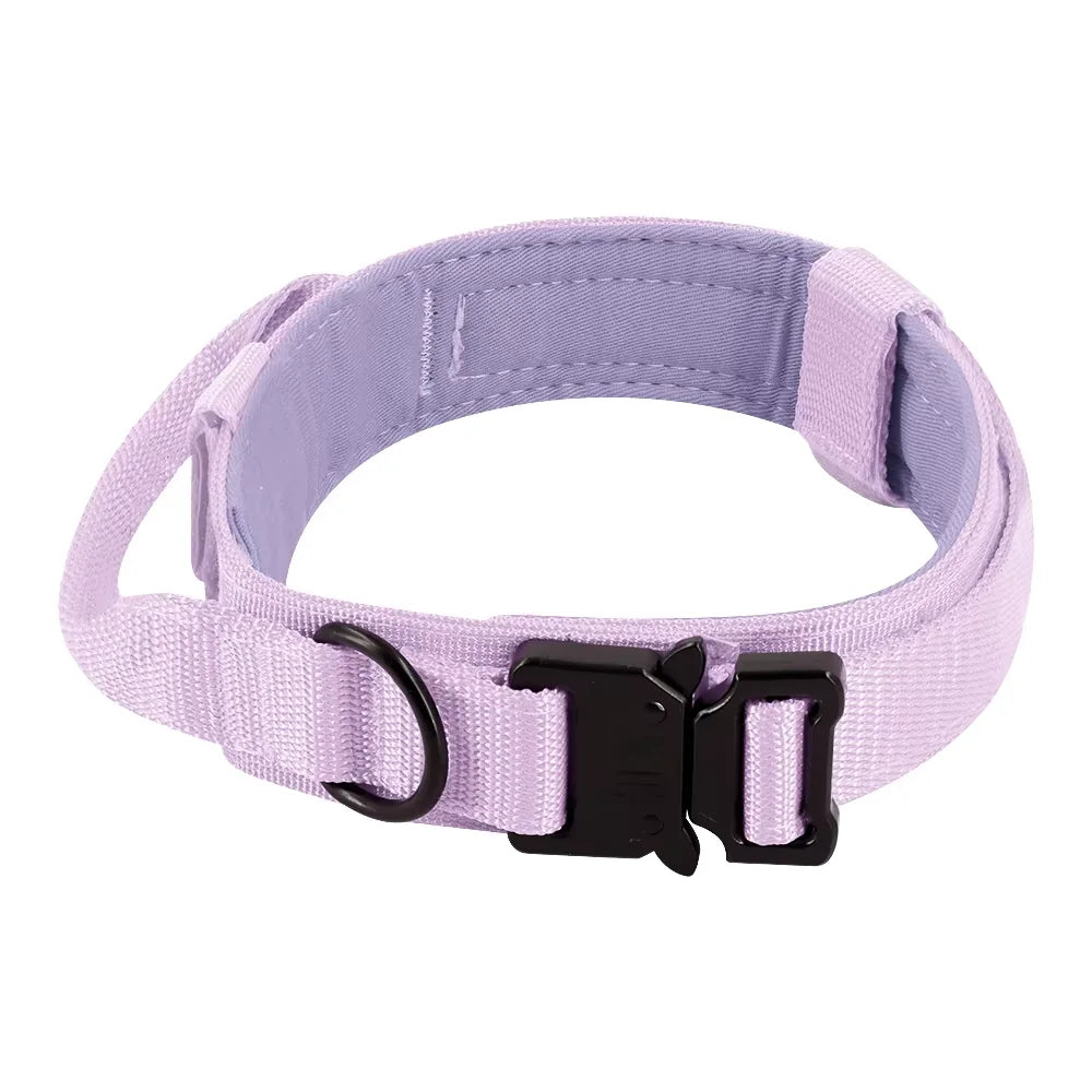Adjustable Tactical Dog Collar Leash Control Handle Padded Nylon Buckle