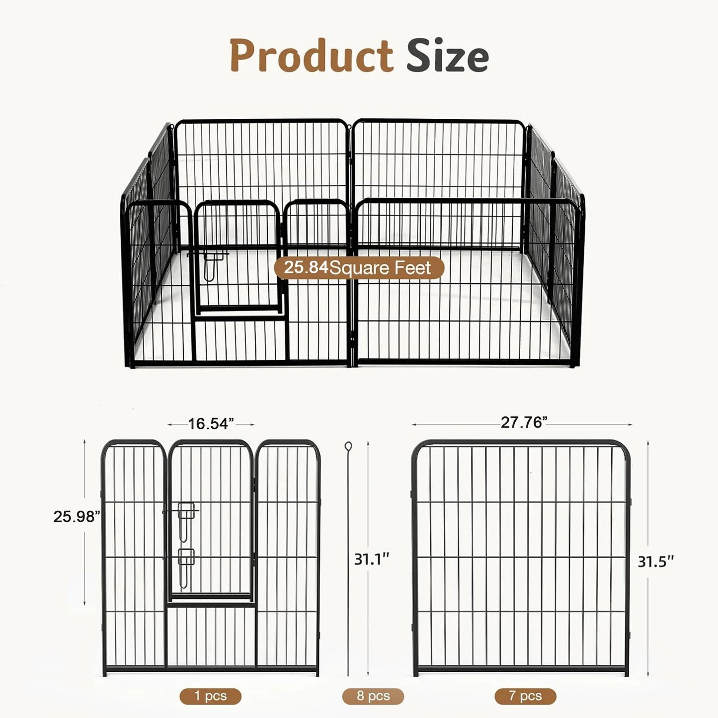 Jhk Metal 8 Panel Foldable Dog Playpen For Pets