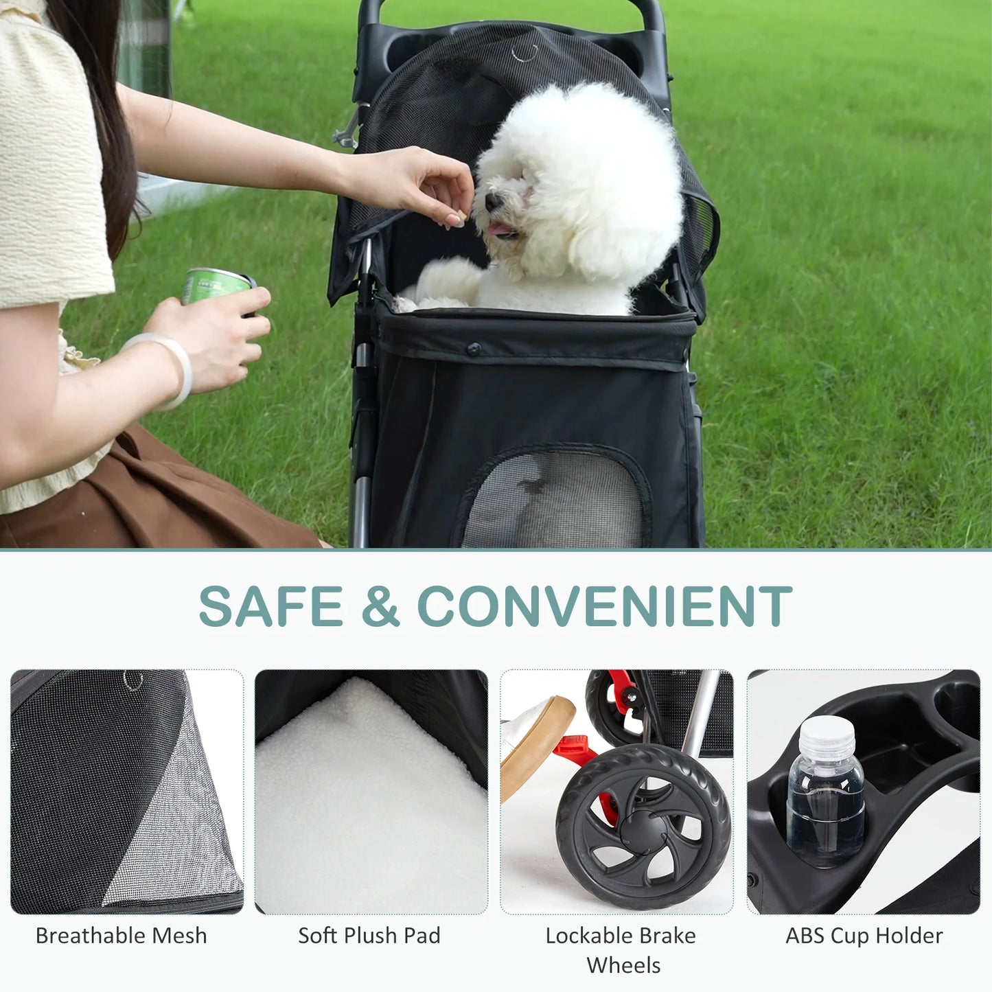 Dumos 3 Wheels Foldable Pet Stroller Vented Basket Outdoor Travel