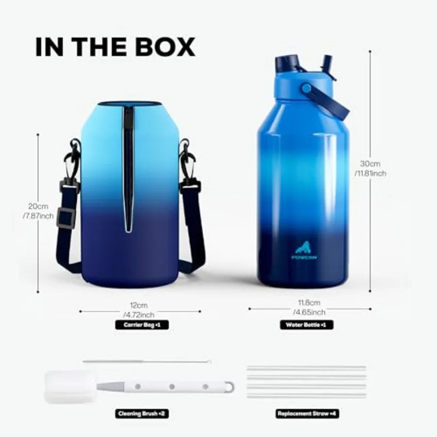 Leakproof Insulated Water Bottle With Straw Spout Lid