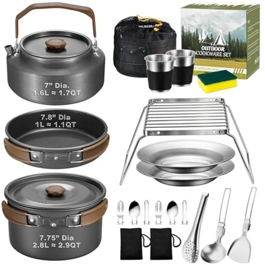 18 Piece Stainless Steel Camping Cookware Mess Kit Set