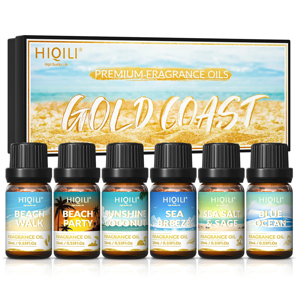 HIQILI Gold Coast Six Piece Fragrance Oils Gift Set For Aromatherapy Diffusers