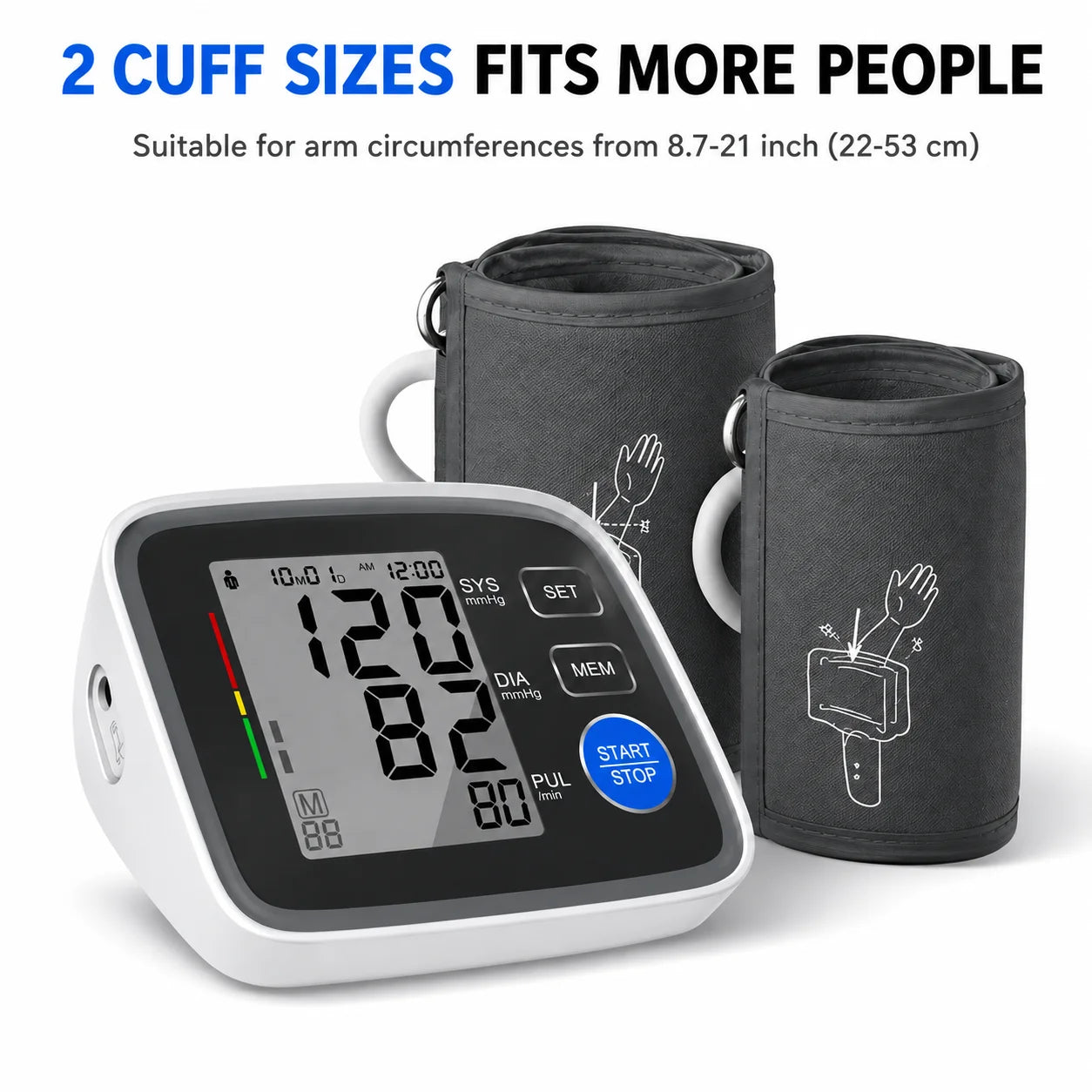 Automatic Upper Arm Blood Pressure Monitor With Dual Cuffs Memory