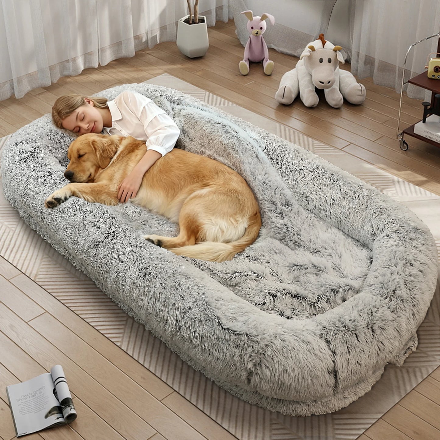 Orthopedic Human Dog Bed With Removable Faux Fur Cover