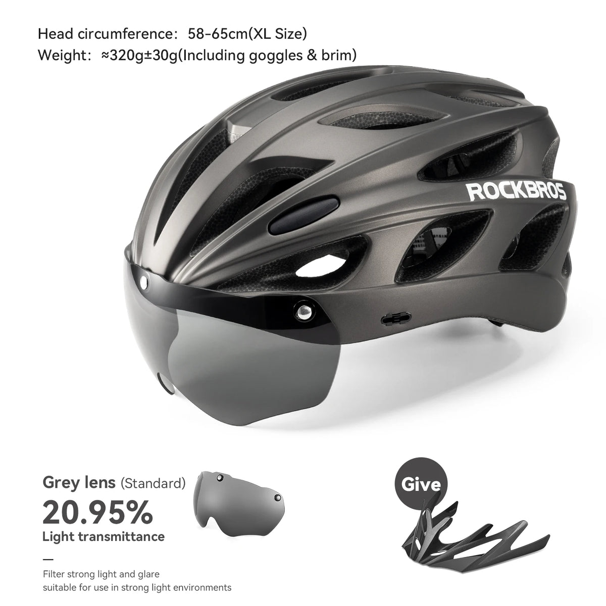 Rocbros Lightweight Integrated Cycling Helmet With Goggles For Men And Women