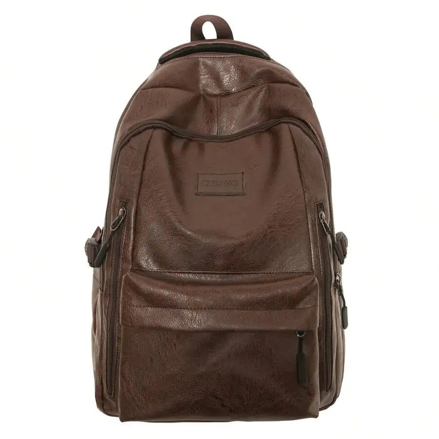 Retro PU Leather Laptop Backpack For Business Work And Travel