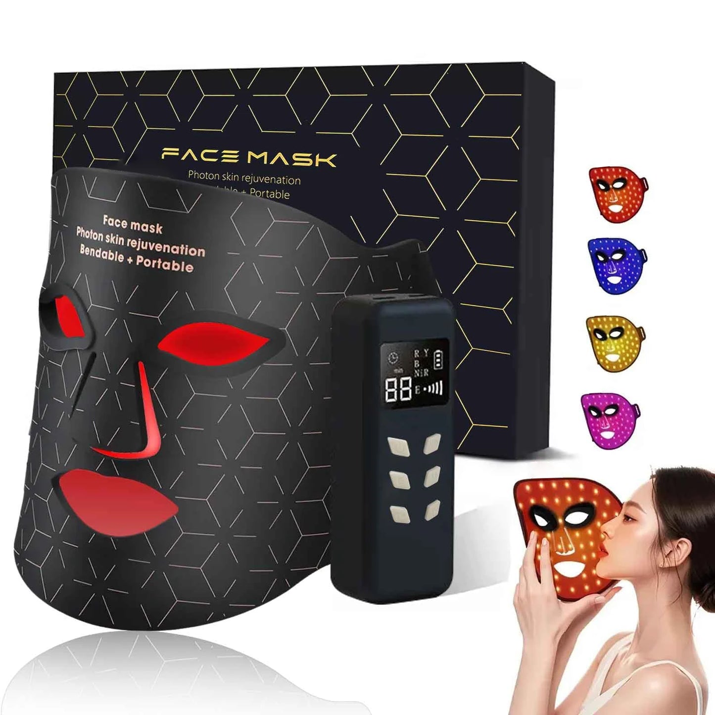 Portable LED Face Mask Light Therapy For Anti Aging Wrinkles Skin Rejuvenation