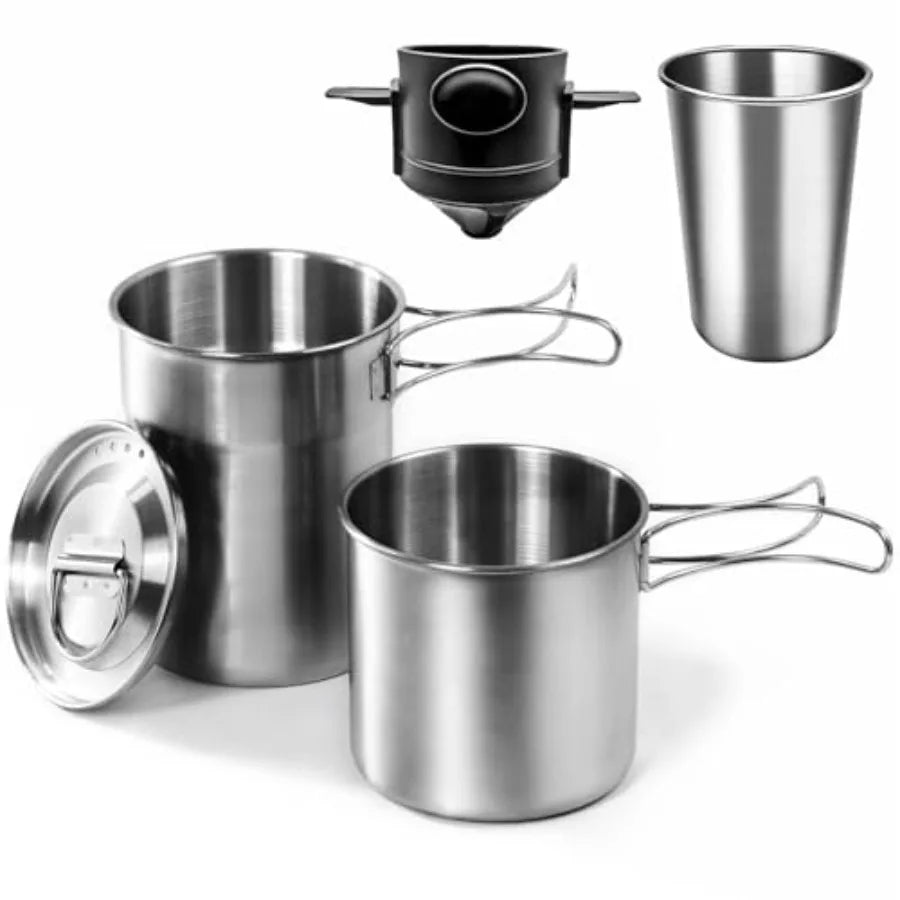 Foldable Stainless Steel Camping Cookware Pot Set With Vented Lid