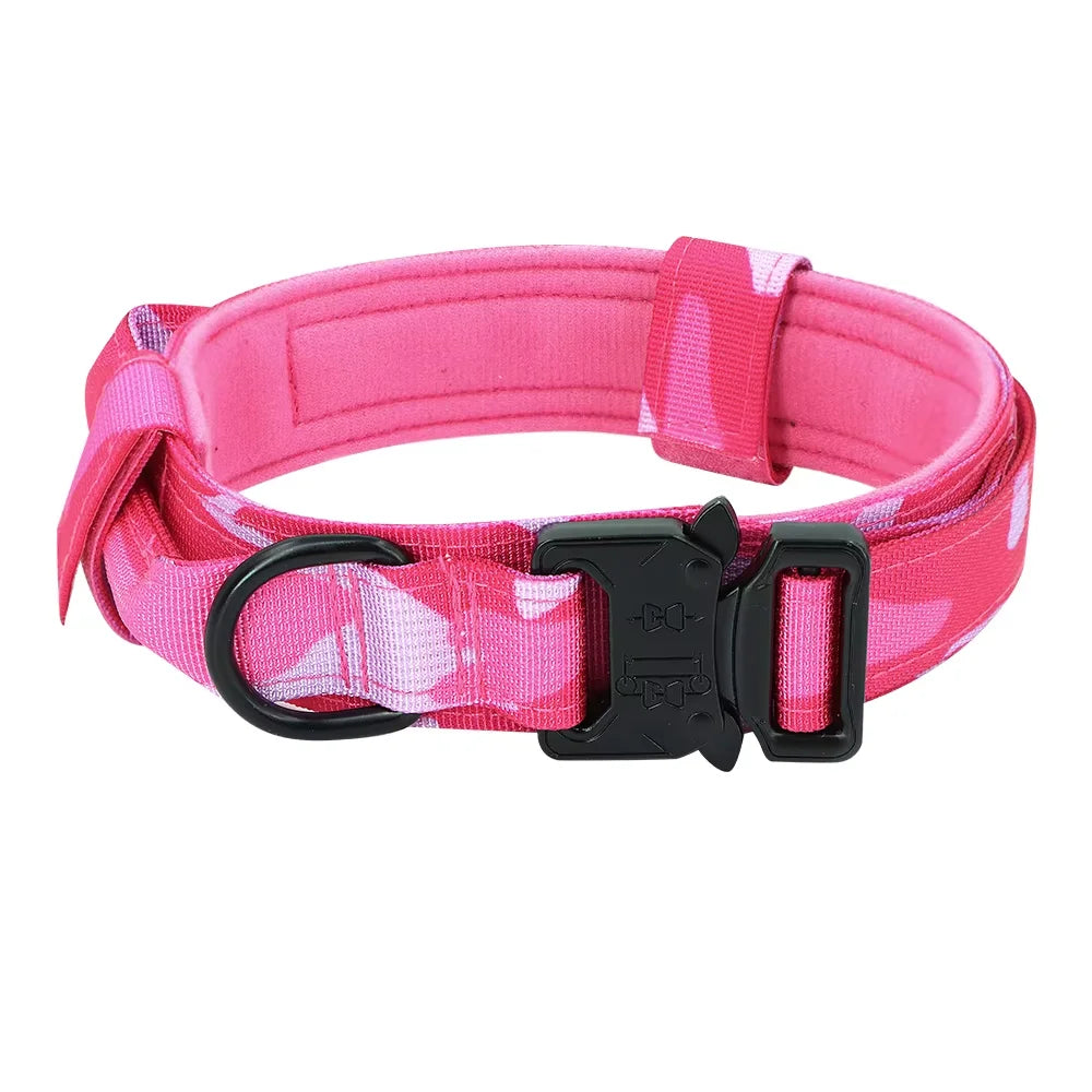 Adjustable Tactical Dog Collar Leash Control Handle Padded Nylon Buckle