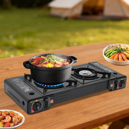 Portable Two Burner Camping Cooking Stove With Storage Case
