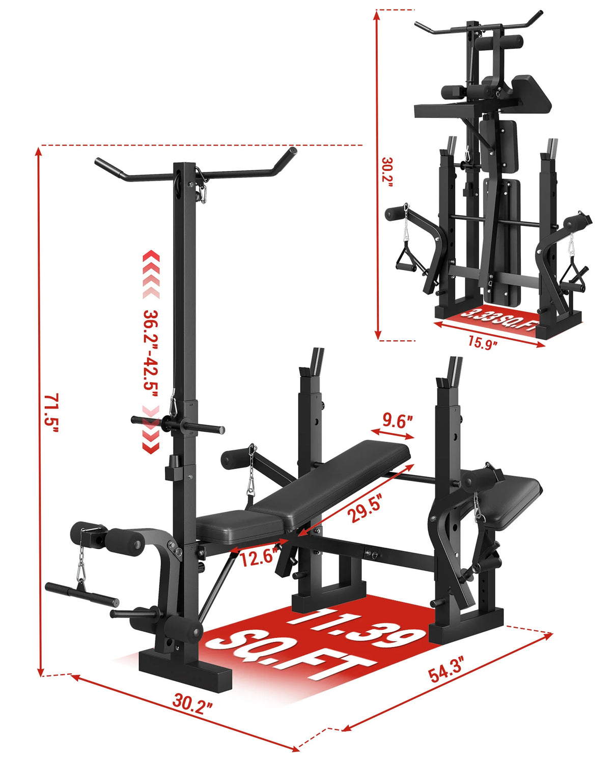 HiMISS 4 In 1 Adjustable Weight Bench With Leg Developer