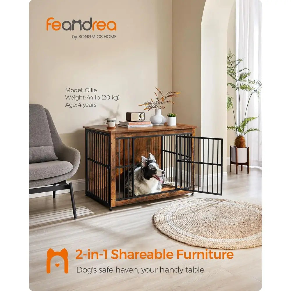 Heavy Duty Wooden Dog Crate Furniture With Side Table
