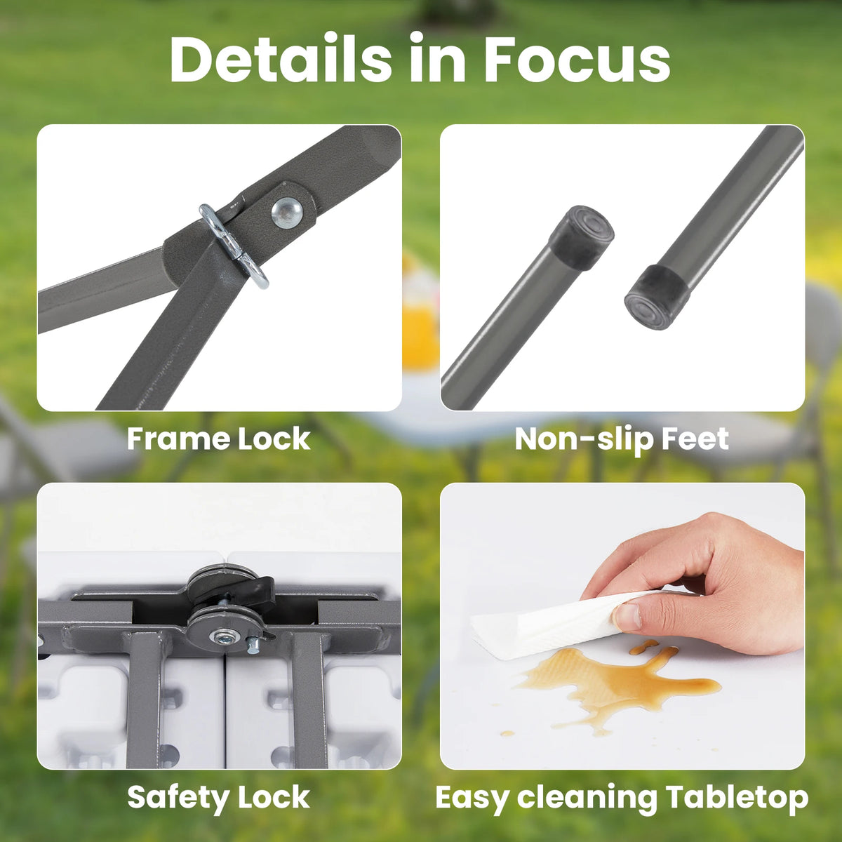 JHK Heavy Duty Folding Table Featuring Safety Lock Carry Handle