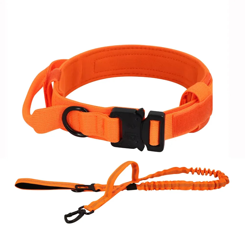 Adjustable Tactical Dog Collar Leash Control Handle Padded Nylon Buckle