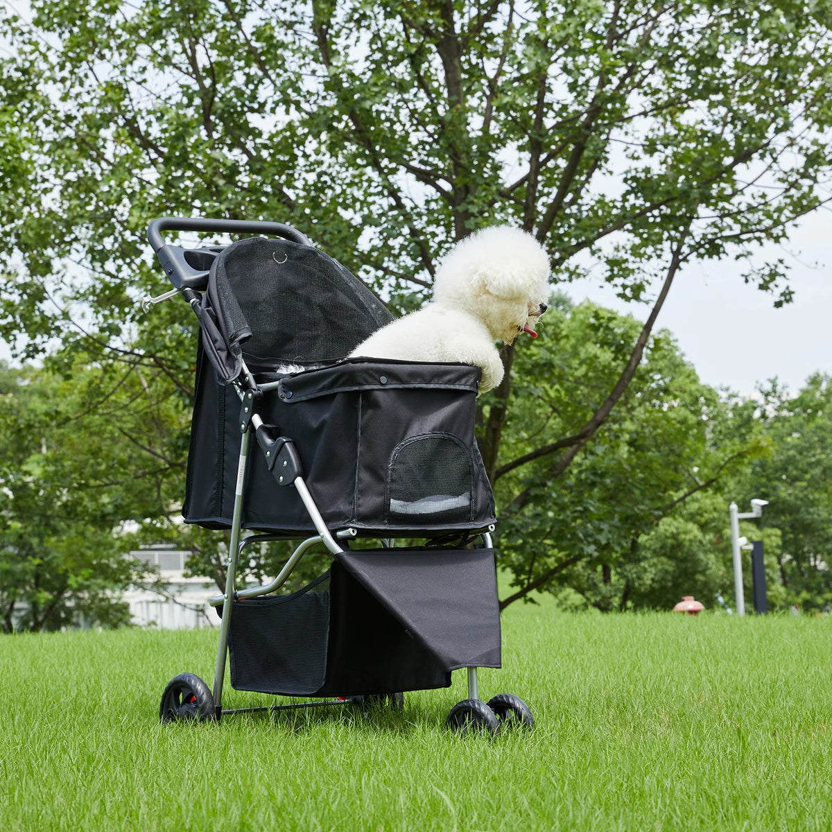 Dumos 3 Wheels Foldable Pet Stroller Vented Basket Outdoor Travel