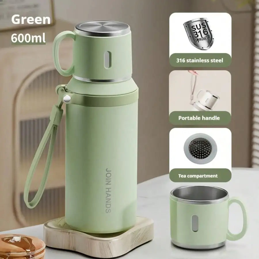 304 Stainless Steel Portable Thermal Water Bottle With Cup Lid