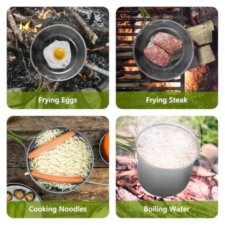 Camp Cooking Set with Non Stick Pots And Stainless Steel