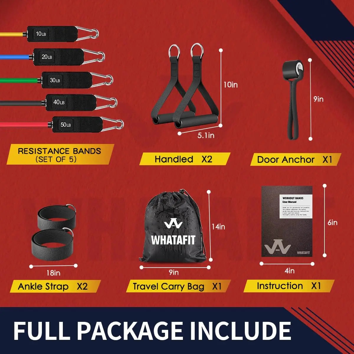 Whatafit 5 Levels Resistance Bands Set With Handles Door Anchor