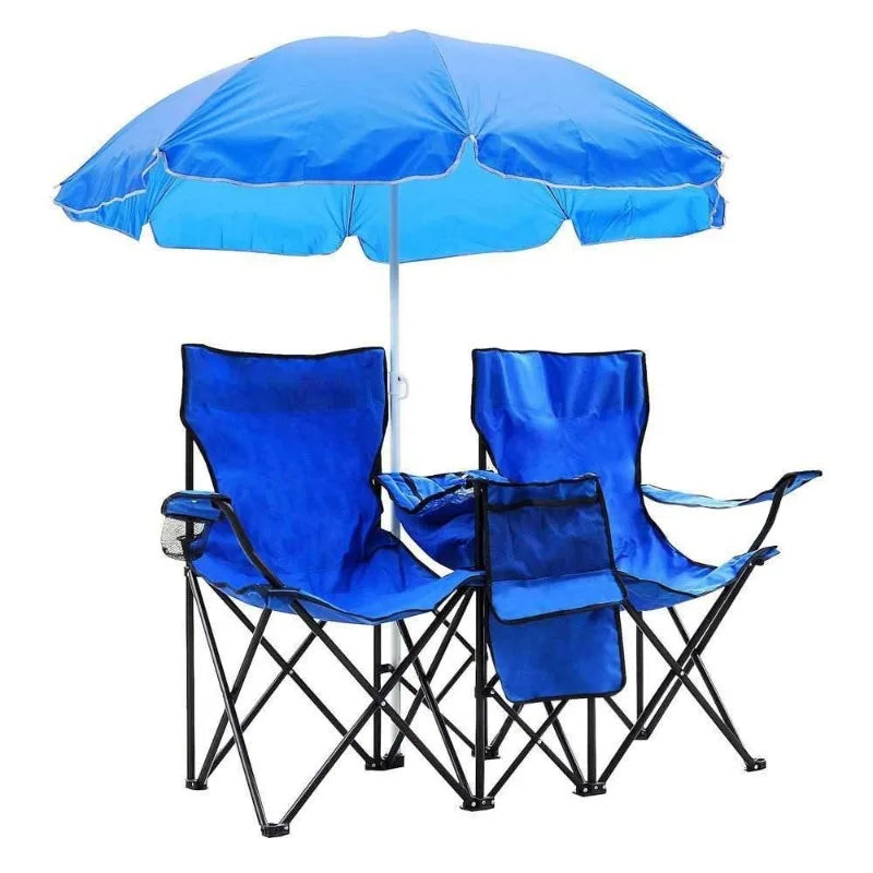 Dual Beach Camping Chair With Umbrella Table