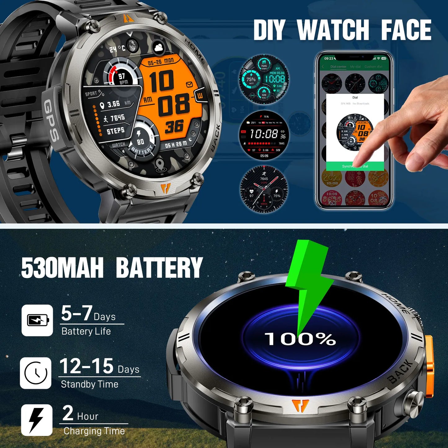 EIGIIS KE3 Smartwatch For Men Bluetooth Call Health Monitor