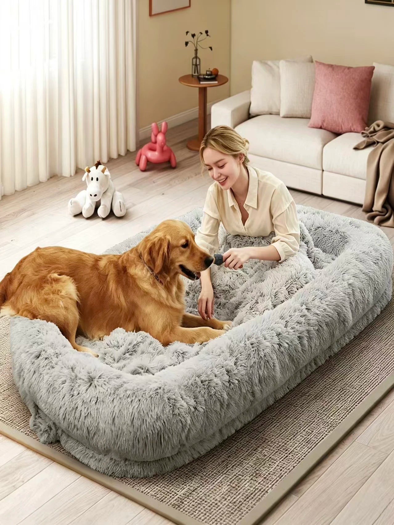 Orthopedic Human Dog Bed With Removable Faux Fur Cover