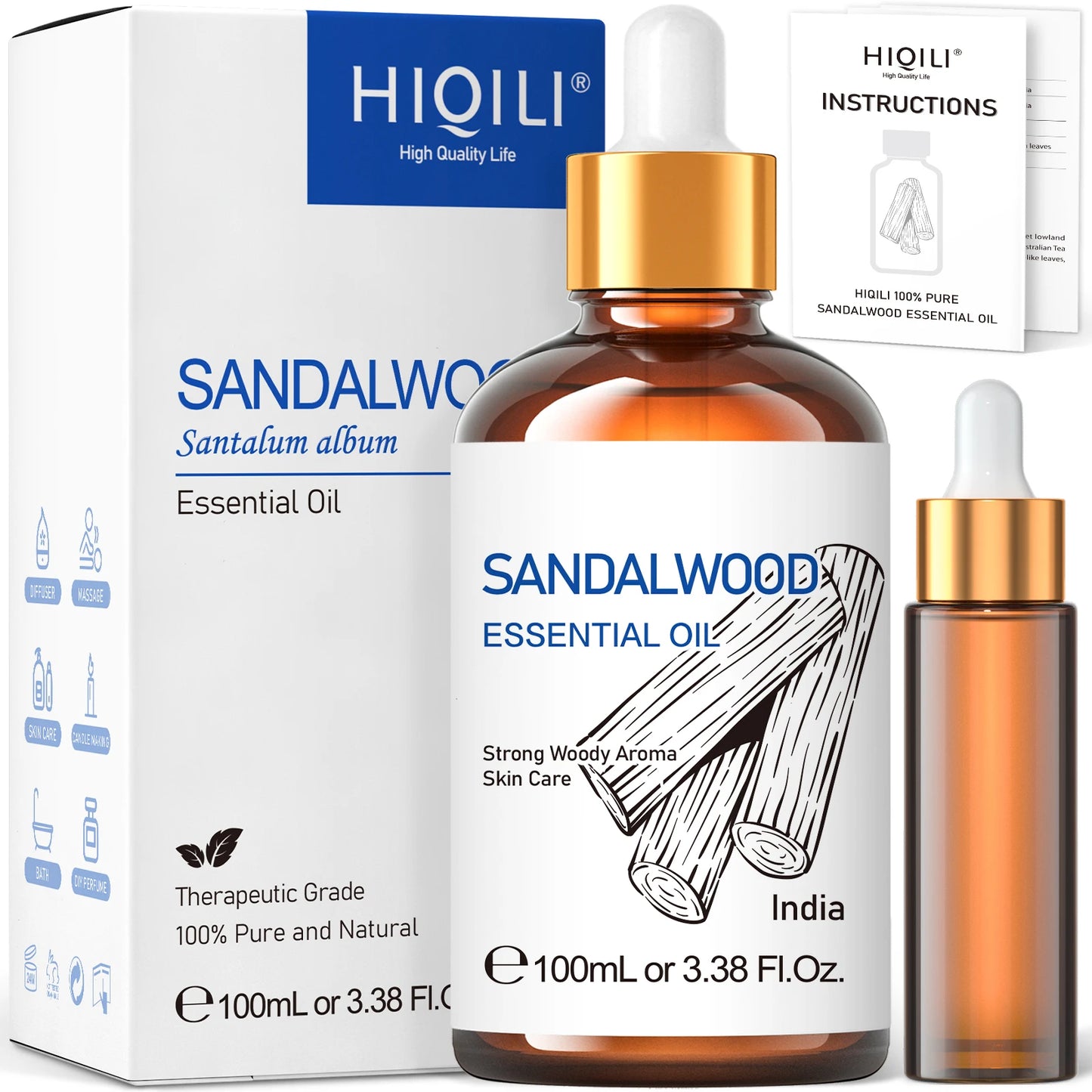 HIQILI Sandalwood Essential Oil Pure for Aromatherapy Diffuser
