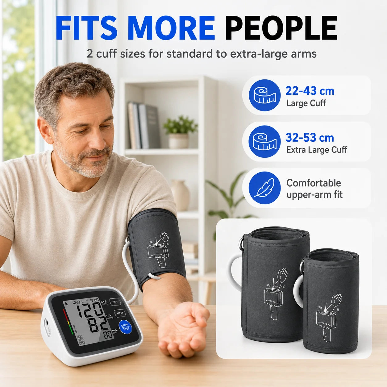 Automatic Upper Arm Blood Pressure Monitor With Dual Cuffs Memory