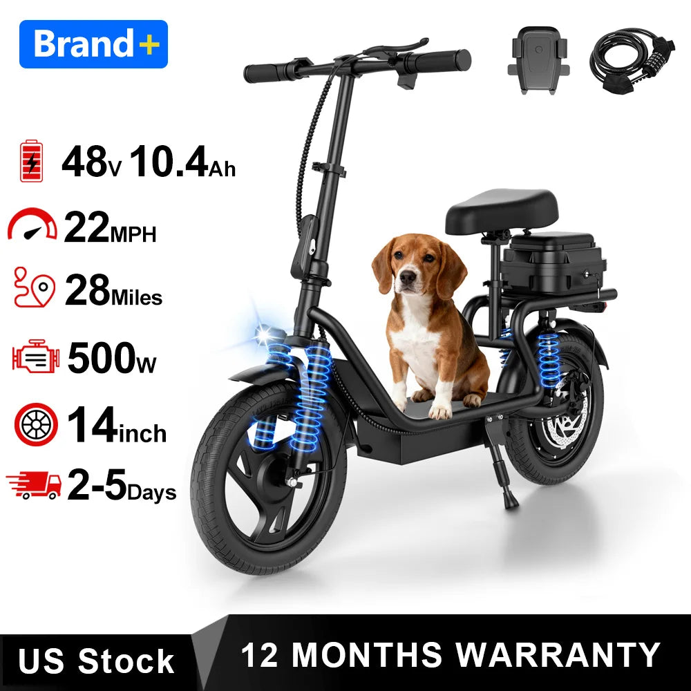 AOVOPRO 500W Folding Electric Bike With 10.4Ah Battery