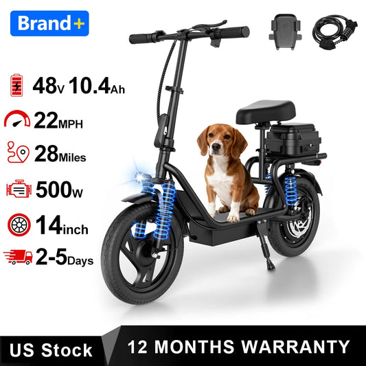 AOVOPRO 500W Folding Electric Bike With 10.4Ah Battery