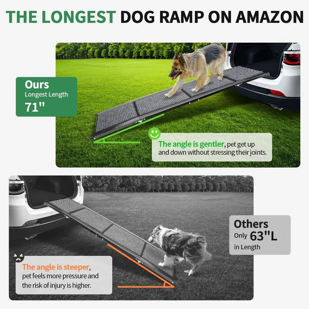 Portable 71 Pet Ramp with Extra Blanket, Non-Slip Surface for Medium to Large Dogs, Suitable for Cars, SUVs, and Trucks