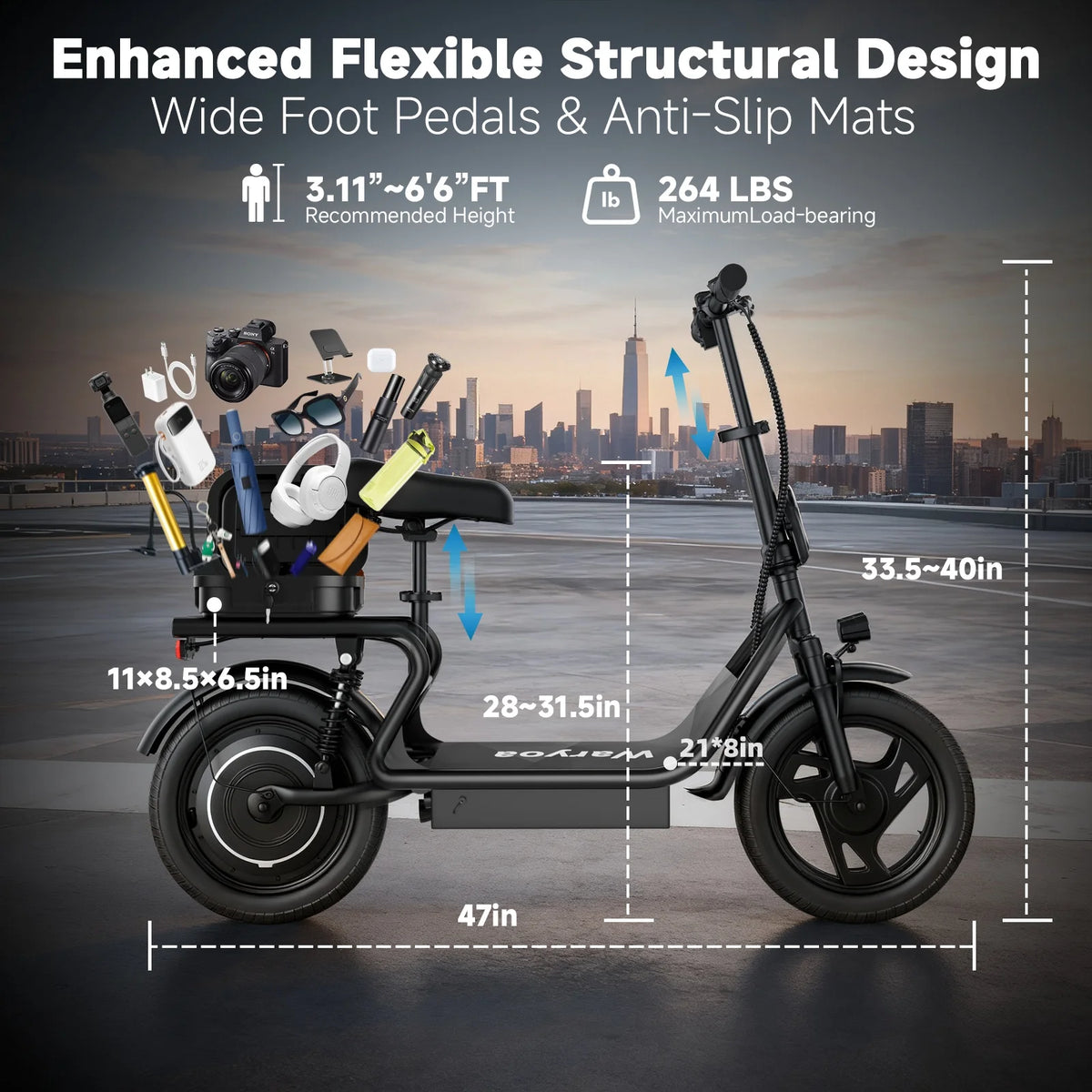AOVOPRO 500W Folding Electric Bike With 10.4Ah Battery