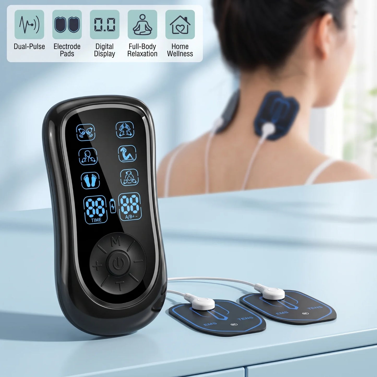Dual Channel TENS EMS Muscle Stimulator 6 Modes 19 Intensity Levels Rechargeable