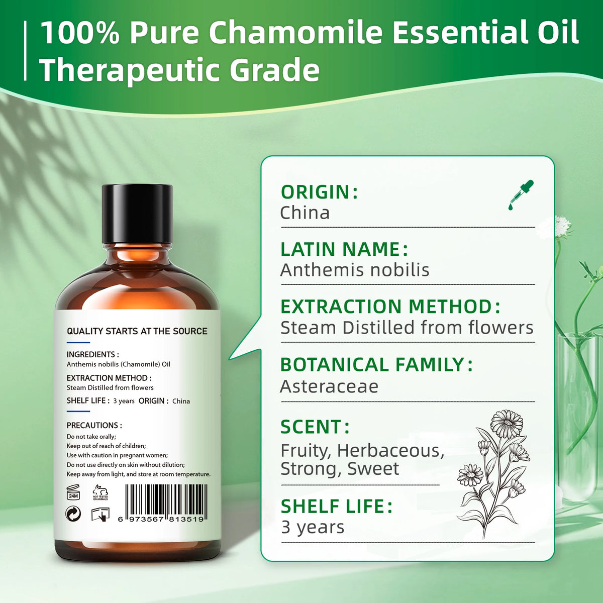 HIQILI Chamomile Essential Oil Pure Floral For Diffuser And Massage