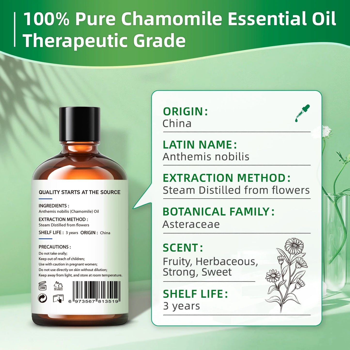 HIQILI Chamomile Essential Oil Pure Floral Fragrance For Diffuser