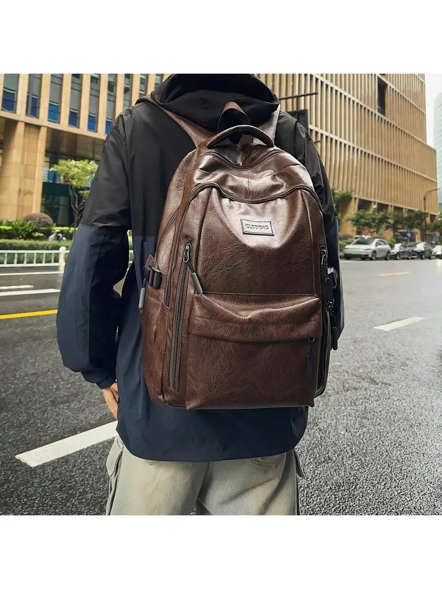 Retro PU Leather Laptop Backpack For Business Work And Travel