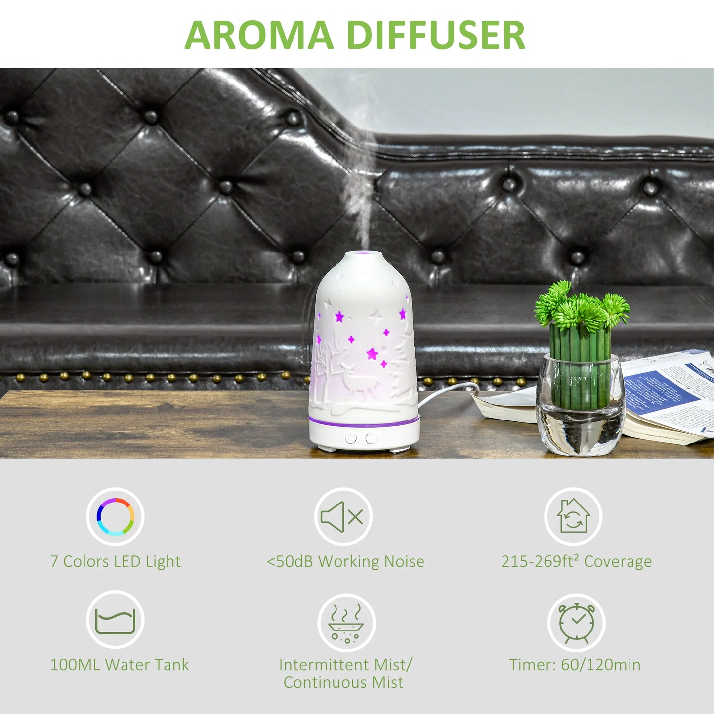 Ultrasonic Aromatherapy Diffuser Humidifier With Waterless Auto Off LED Lights