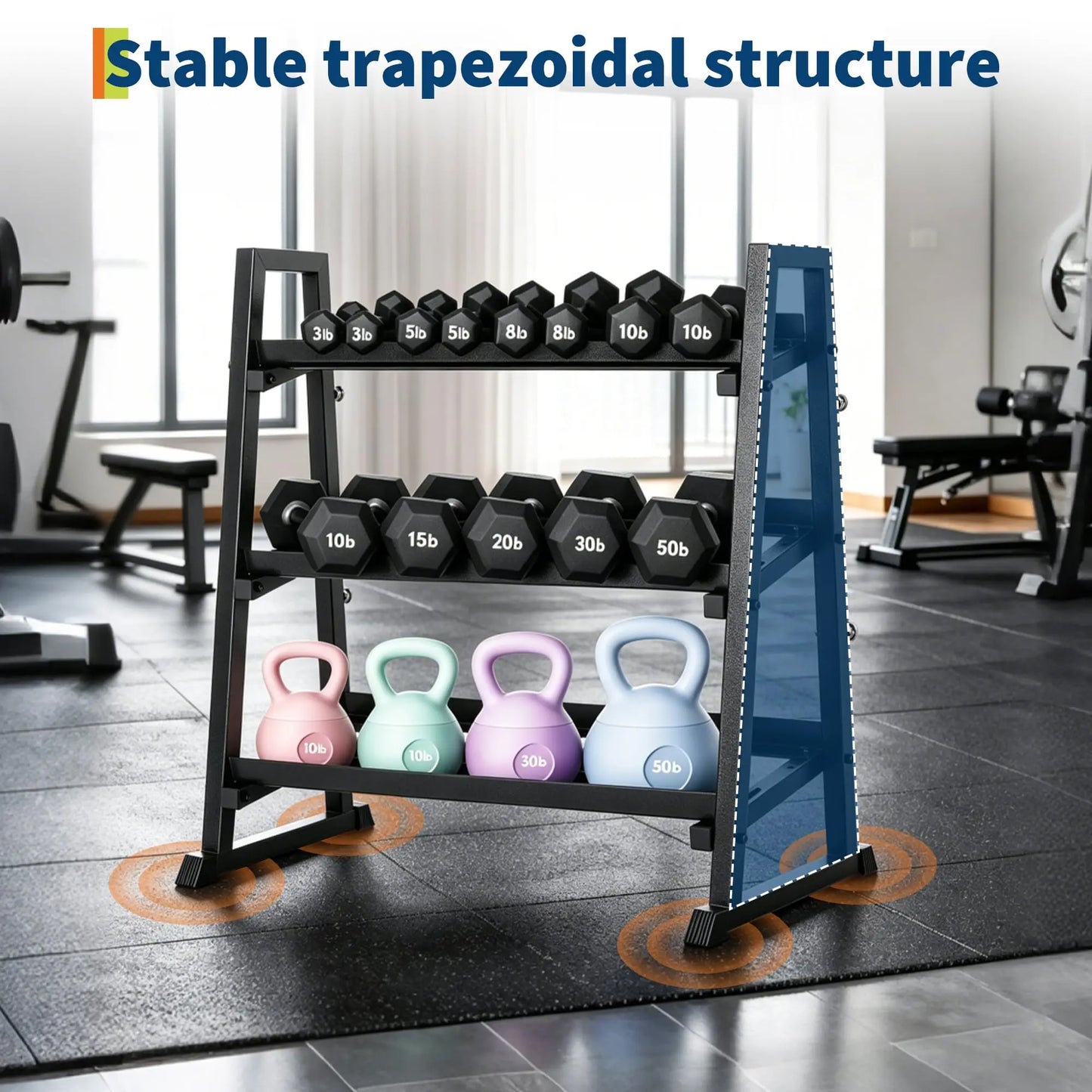 3-Tier Trapezoidal H-Frame Dumbbell Rack 1300LBS Capacity Weight Stand For Dumbbells Kettlebells Weight Plates Home Gym