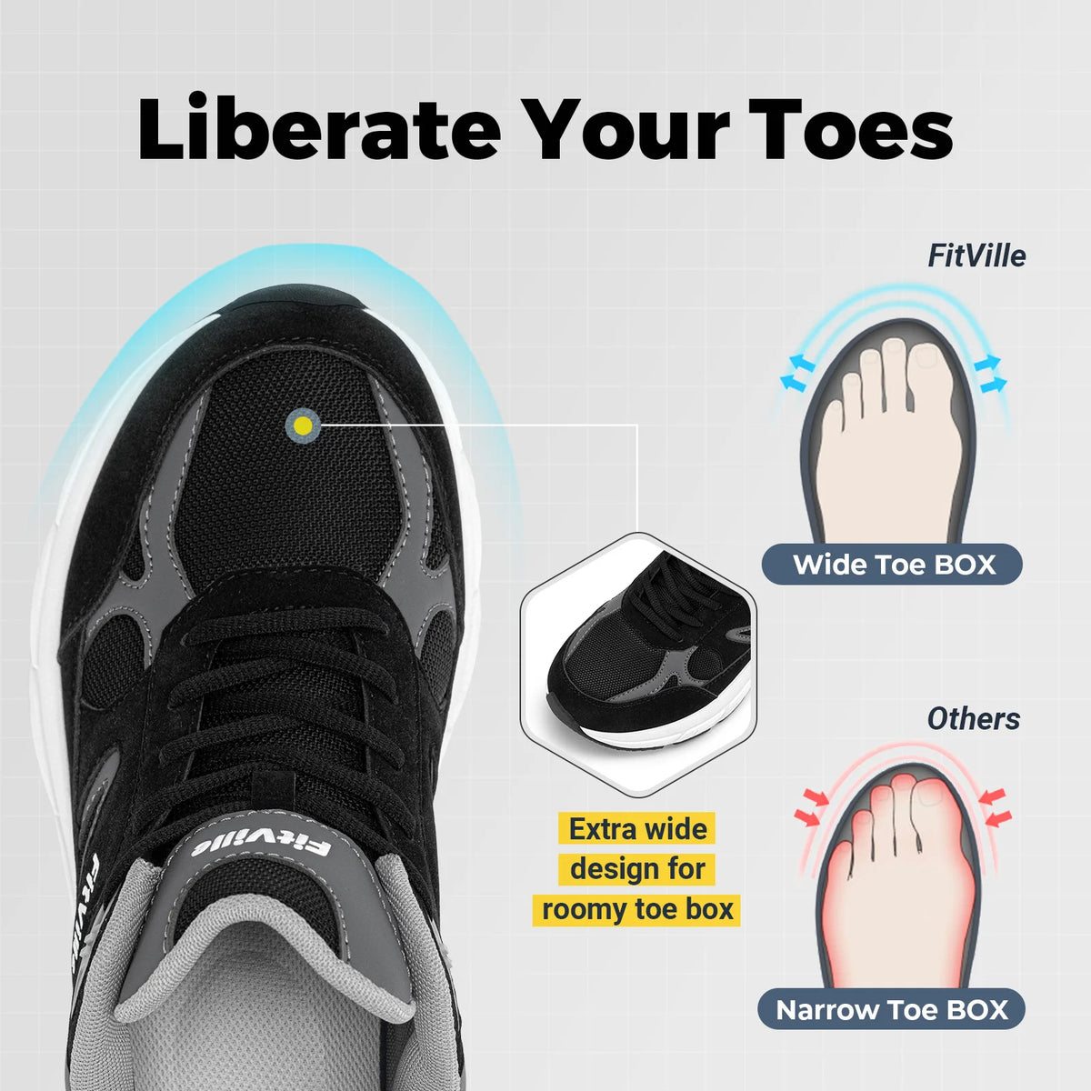 FitVille Newest Walking Shoes for Men Wide Width Sneakers with Arch Support for Flat Feet Heel Pain Relief Plantar Fasciitis