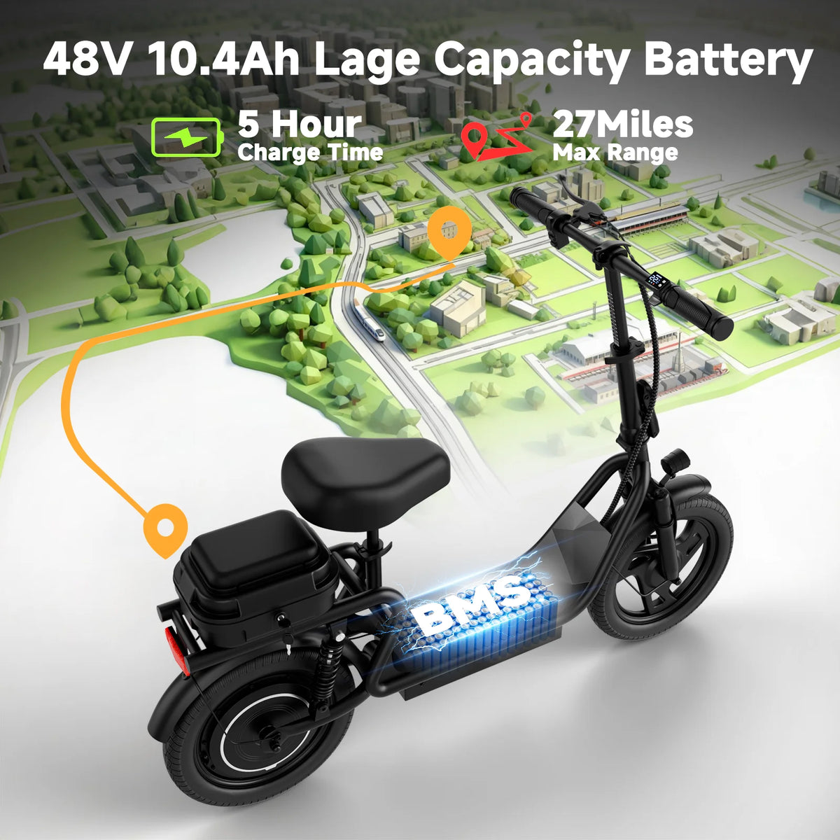 AOVOPRO 500W Folding Electric Bike With 10.4Ah Battery