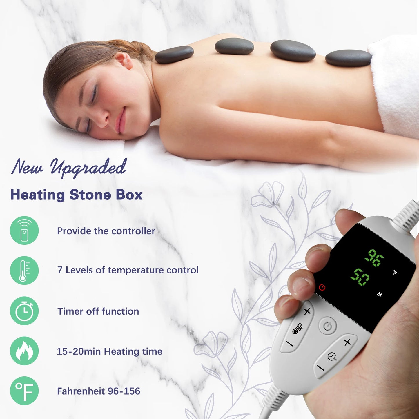 HolistHeal Professional Adjustable Hot Stone Massage Heater Set
