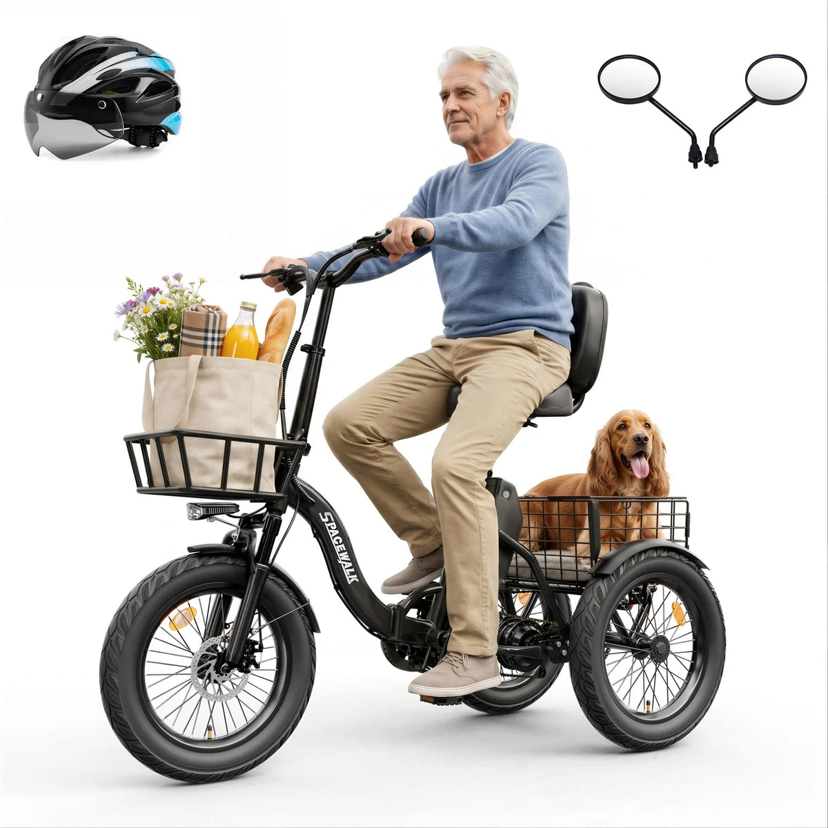 Eilleo Spacewalk 1200W Folding Electric Tricycle With Fat Tires