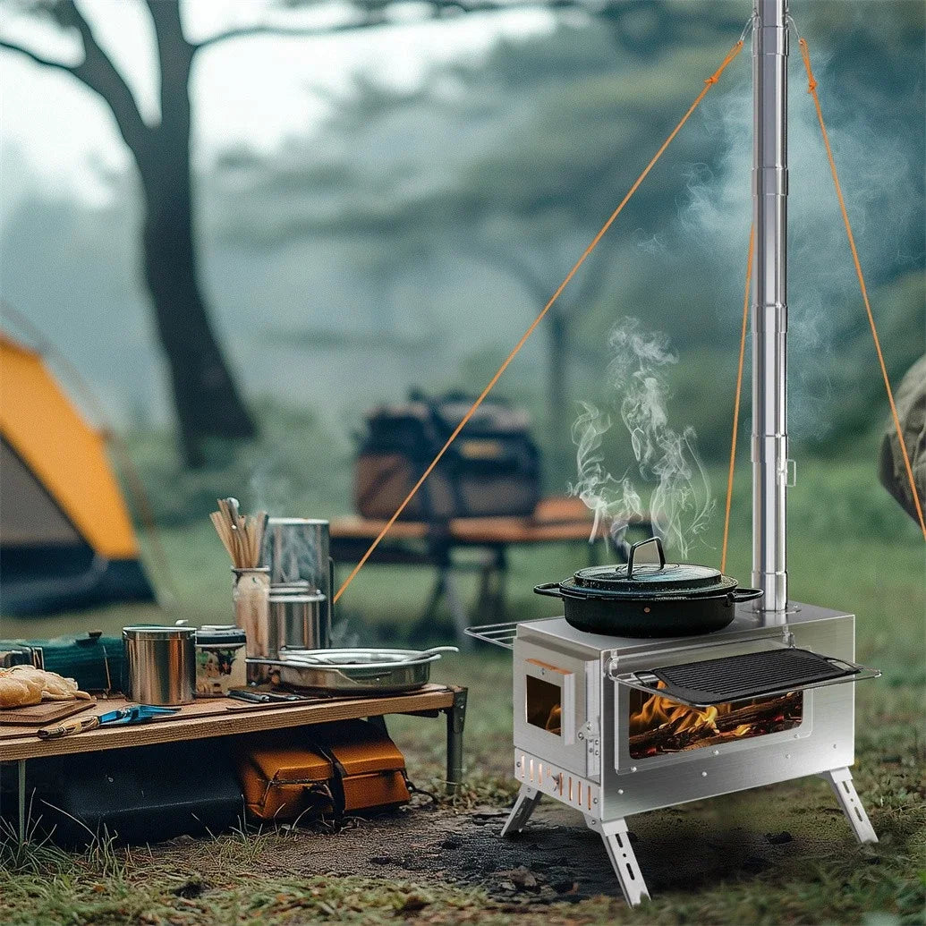 Portable Wood Burning Hot Tent Stove Stainless Chimney Pipe Heating
